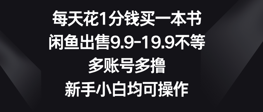 每天花1分钱买一本书，闲鱼出售9.9-19.9不等，多账号多撸，新手小白均可操作