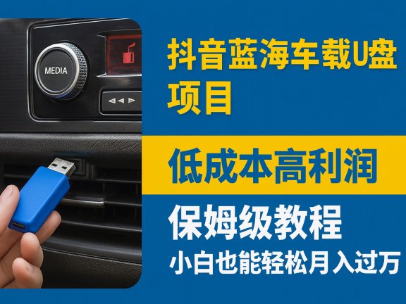 抖音蓝海车载U盘项目,低成本高利润保姆级教程,小白也能轻松月入过万